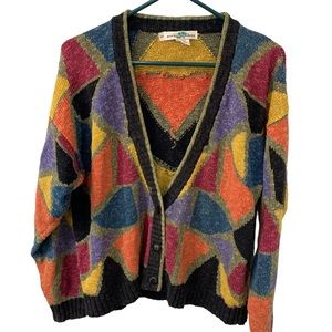 Vintage Boston Traders Silk Blend Knit Cardigan Sweater Multicolor Womens Size M